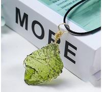 Collier de météorite tchèque pendentif en moldavite brut naturel avec câble de goldtone wrap cristaux irréguliers certifiés 100% véritable moldavite ,SBO99TON-9990 ( Size : 9-12G , Color : Black rope