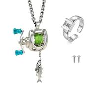 Collier de moulinet de pêche avec poignée rotative, mini pendentif moulinet rotatif pour sac à clés, accessoire de bijoux unique pour pêcheur, cadeau compact pour homme, pêcheur, fête des pères, 1set