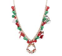 Collier de Noël avec Clochettes, Collier avec Pendentif en Forme de Noud et De Couronne Breloques de Bijoux de Vacances Collier de Déclaration Cadeau de Noël pour Femme
