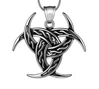 Collier de nœud celtique Viking - Pendentif Viking celtique avec triples cornes d'Odin, croissant de lune d'Oden, collier en acier inoxydable 316L pour homme, amulette triskele viking en étain, bijoux