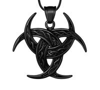 Collier de nœud celtique Viking - Pendentif Viking - Collier de cornes triples celtiques nordiques d'Odin - Lune croissante de Oden - Collier de cornes en acier inoxydable 316L pour hommes - Amulette