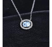 Collier de Pendentif Topaze Bleu Naturel Ovale pour Femmes Bijoux de Mariage en Pierre de Naissance