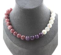 Collier de perles d'améthyste 10 mm + pierre de lune 10 mm + lépidolite 10 mm en acier inoxydable