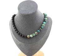 Collier de perles de chrysocolle de Namibie, qualité 7A + agate noire, chaîne en acier inoxydable de 8 mm