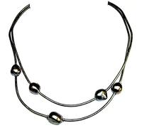Collier de perles de culture baroque gris cuir naturel gris et argent sterling, Cuir