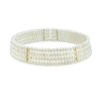 Collier De Perles De Culture D'Eau Douce Blanches 4 Rangs Pour Les Femmes Lors D'Un Mariage, D'Une Fête De Fin D'Année Ou D'Un Bal De Fin D'Année, En Plaqué Or, Avec Une Barre De Réglage Flexible.