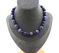 Collier de perles de lapis-lazuli du Pakistan qualité 5A + chaîne en acier inoxydable lapis-lazuli 8 mm