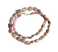 Collier de perles de rhodonite naturelle, forme roulée, couleur rose, accessoire de cou 7 x 6 à 16 x 12 mm | Collier de 45,7 cm fait main, perles de cristal aux vertus curatives | LKSLF_NCK_00017