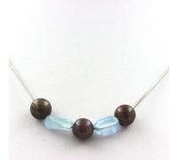 Collier de perles de rubis Mogok, Birmanie, Myanmar 8 mm + aigue-marine du Brésil