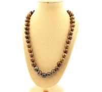 Collier de perles de saphir de Mogok, Birmanie, Myanmar Qualité 2A + bois 8 mm Chaîne en acier inoxydable