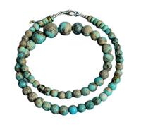 Collier de perles de turquoise naturelle africaine, forme ronde, couleur turquoise, accessoire de cou, 6-12 mm | Collier de 43 cm fait main, perles de cristal aux vertus curatives | LKSLF_NCK_00070