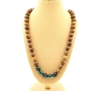 Collier de perles d'émeraude de Zambie, qualité 3A + bois, chaîne en acier inoxydable de 8 mm