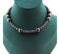 Collier de perles d'hématite 6 mm + chaîne d'hématite 10 mm en acier inoxydable