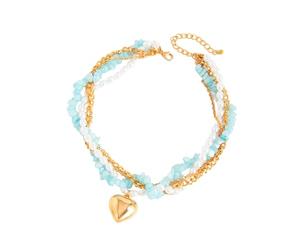 Collier de perles d'imitation avec motifs complexes de cœurs bleus Idéal pour les soirées et porter des bijoux en perles d'imitation en forme de cœur