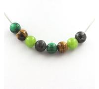 Collier de perles d'oeil de tigre + péridot + labradorite + malachite 8 mm