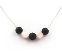 Collier de perles d'onyx noir mat de 8 mm + kunzite du Brésil