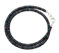 Collier de perles d'opale noire naturelle, forme rondelle, couleur noire, accessoire de cou 4-5 mm | Collier 43 cm (17 pouces) fait main, perles de cristal aux vertus curatives | LKSLF_NCK_00115