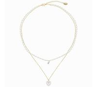 Collier de perles double couche avec pendentif en forme de cœur, design doré, longueur réglable, ornements en cristal, boîte de rangement transparente pour offrir