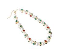 Collier de perles en alliage de verre avec pierres précieuses rouges et vertes et libellules complexes pour femme, bijoux vintage rétro tendance