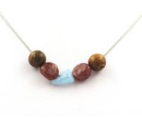 collier de perles en bois de 8 mm + rubis brésilien + aigue-marine brésilienne