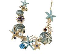Collier de perles en forme d'étoile de mer bleu - Bijoux avec pendentif en - Corail brillant - Collier pour femme avec motif pour mariage - Accessoire d'été romantique pour fête sur la plage