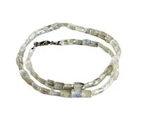 Collier de perles en pierre de lune arc-en-ciel naturelle, forme coussin, couleur transparente, 6 x 5 mm | Collier de 45,7 cm fait main, perles de cristal aux vertus curatives | LKSLF_NCK_00088