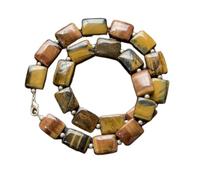 Collier de perles œil de tigre naturel, forme coussin, couleur marron, accessoire de cou, 12 x 15-12 x 18 mm | Collier de 43 cm fait main, perles de cristal aux vertus curatives | LKSLF_NCK_00398