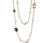 Collier de Perles Imitation Camellia Beads Rose Flower Long Double Layered Fashion Sweater Chain Pendentif Neckalce Birthday Christmas Party Jewelry Gift for Women Girls
