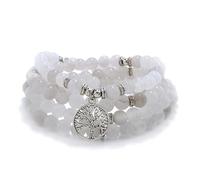 Collier de perles Mala de 8 mm, 108, bracelet de méditation avec breloque arbre de vie (Jade blanc (White Jade))