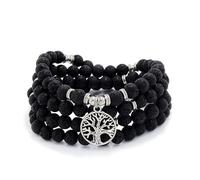 Collier de perles Mala de 8 mm, 108, bracelet de méditation avec breloque arbre de vie (Lave (Lava))