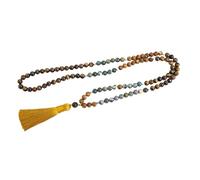 Collier de perles Mala en oeil de tigre jaune naturel de 8 mm avec 108 perles pour la réflexion et le yoga, One Size