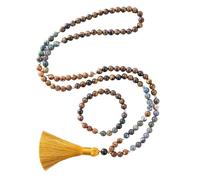 Collier de perles Mala en oeil de tigre jaune naturel de 8 mm avec 108 perles pour la réflexion et le yoga, One Size