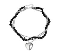 Collier de perles moderne avec pendentif en forme de cœur - Chaîne de clavicule colorée - Longueur réglable - Bijoux de fête - Collier en pierre multicolore