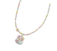 Collier de perles multicolores avec breloque centrale, 50 cm, bijou tendance pour un usage quotidien et les voyages, collier de perles pastel colorées, chaîne de clavicule centre, bijoux ludiques, One