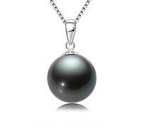 Collier de perles noir en or 10-11 mm authentien culte de perles rond tahitien avec une chaîne en argent sterling - cadeaux de bijoux pour maman femme femme - cadeaux en or blanc