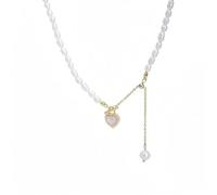 Collier de perles plaqué or pour femme - Tendance - En oxyde de zirconium - Cœur rouge - Pierres de naissance - Ne ternit pas - Chaîne épaisse en or 14 carats - Collier ras du cou à breloques pour