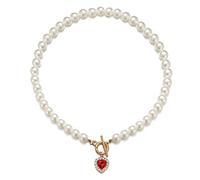Collier de perles plaqué or pour femme - Tendance - En oxyde de zirconium - Cœur rouge - Pierres de naissance - Ne ternit pas - Chaîne épaisse en or 14 carats - Collier ras du cou à breloques pour