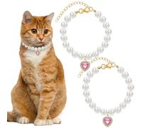 Collier de Perles pour Chat, 2 pièces, Pendentif en Forme de cœur, Strass, Mignon, pour Animal de Compagnie, Taille réglable, Accessoires pour Petit Chien, Chiot, Chat, pour fête de Mariage