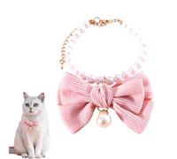 Collier de Perles pour Chat et Chien Réglable, Bijou avec Pendentif Nœud Rose en PP et Métal, Collier Confortable 20-27cm, Accessoire Élégant, Mariages, Anniversaires, Saint-Valentin & Fêtes d’Animaux