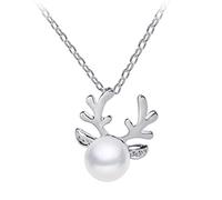 Collier de perles pour femme avec pendentif en forme de bois de cerf de perles - Bijoux de Noël - Chaîne de bois de Noël - Pour anniversaire, Saint-Valentin, fête de mariage - Pour femme et fille