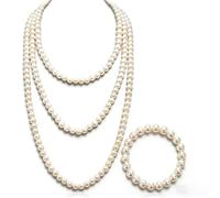 Collier de perles pour femme de 150 cm et bracelet de 8 mm, collier de perles longue vintage années 1920, accessoires de costume, bijoux élégants, cadeau pour femme