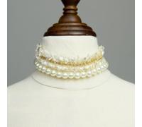 Collier de perles pour homme, collier réglable avec nœud papillon, collier de beauté pour femme, chat et chien, accessoires de robe pour fille (dentelle et perles, L (30-35 cm)
