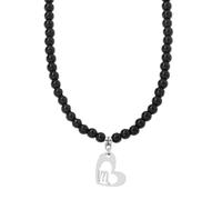 Collier De Perles Pour Homme En Onyx Noir, Chaîne En Pierres Précieuses Naturelles Avec Pendentif En Forme De Cœur, Signe Du Zodiaque, Fait À La Main, Brin De Cristal De Guérison, Bijoux Cadeau