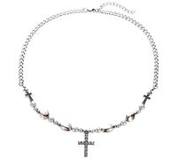 Collier de perles réfléchissantes avec coutures en croix, bijoux à la mode, chaîne ras du cou populaire, chaîne de clavicule Hip Hop pour femmes, pendentif en forme de cœur pour femmes, bijoux à la