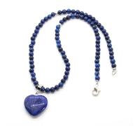 Collier de perles rondes en pierre naturelle en forme de cœur de 4 mm, chaîne de pull simple en pierre rouge aventurine verte unisexe, style tout-assorti automne et hiver, Lapis Lazuli, taille uni