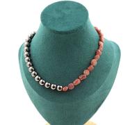 Collier de perles rubis brésilien + hématite 8 mm en acier inoxydable
