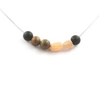 Collier de pierres de soleil de Tanzanie + perles d'onyx noires mates + bois de 8 mm