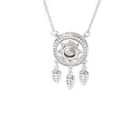 Collier de projection 100 langues I Love You - Bijou de mariée - Collier bohème indien avec lettre trappeur de rêves - Collier attrape-rêves (argenté)