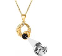 Collier De Projection De Plumes Rondes Personnalisé pour Femmes Collier Je T’Aime avec Photo à L’intérieur De L’Argent Sterling 925 avec Collier De Plumes De Zircone, Gold-Black & White
