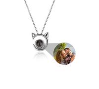 Collier de projection d'image personnalisé Collier photo personnalisé Collier d'oreille de chat Pendentif en argent sterling avec chat Je t'aime Collier 100 langues Bijoux animaux de compagnie Cadeaux